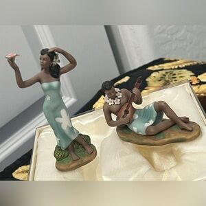 Aloha from Days Gone By NIB Ukulele Boy and Woman in Sarong Porcelain